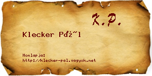 Klecker Pál névjegykártya